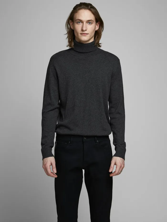 Knitwear JACK and JONES Mens ROLLNECK KNITTED PULLOVER Grey Dark Grey Melange For Sale Knitwear JACK and JONES Mens ROLLNECK KNITTED PULLOVER Grey Dark Grey Melange For Sale