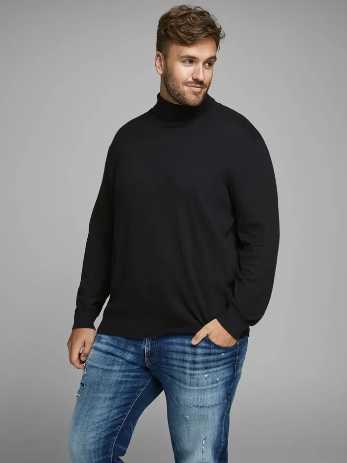 Knitwear JACK and JONES Mens ROLLNECK PLUS SIZE PULLOVER Black Black For Sale Knitwear JACK and JONES Mens ROLLNECK PLUS SIZE PULLOVER Black Black For Sale