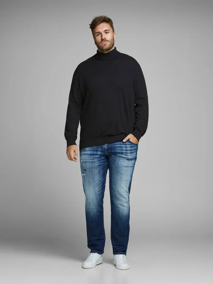 Knitwear JACK and JONES Mens ROLLNECK PLUS SIZE PULLOVER Black Black For Sale