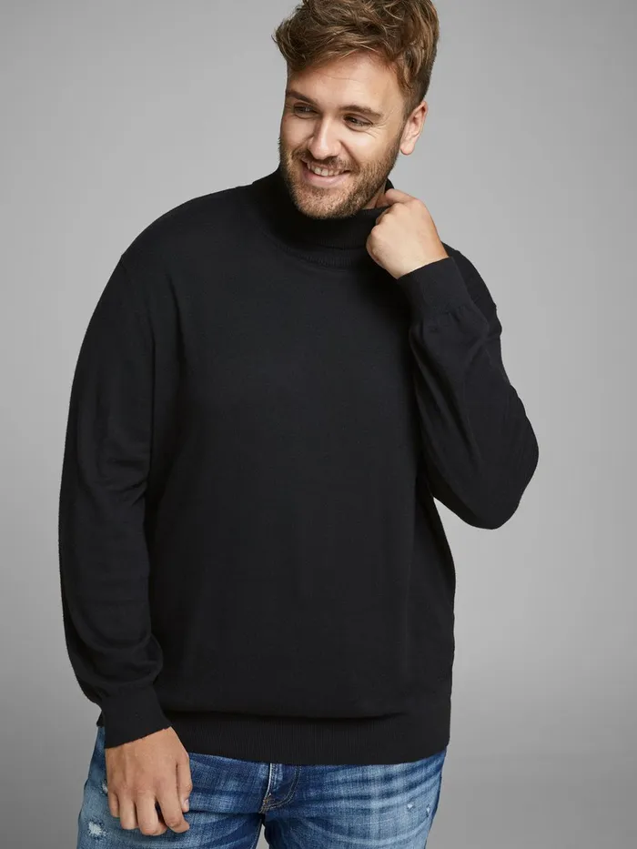 Knitwear JACK and JONES Mens ROLLNECK PLUS SIZE PULLOVER Black Black For Sale