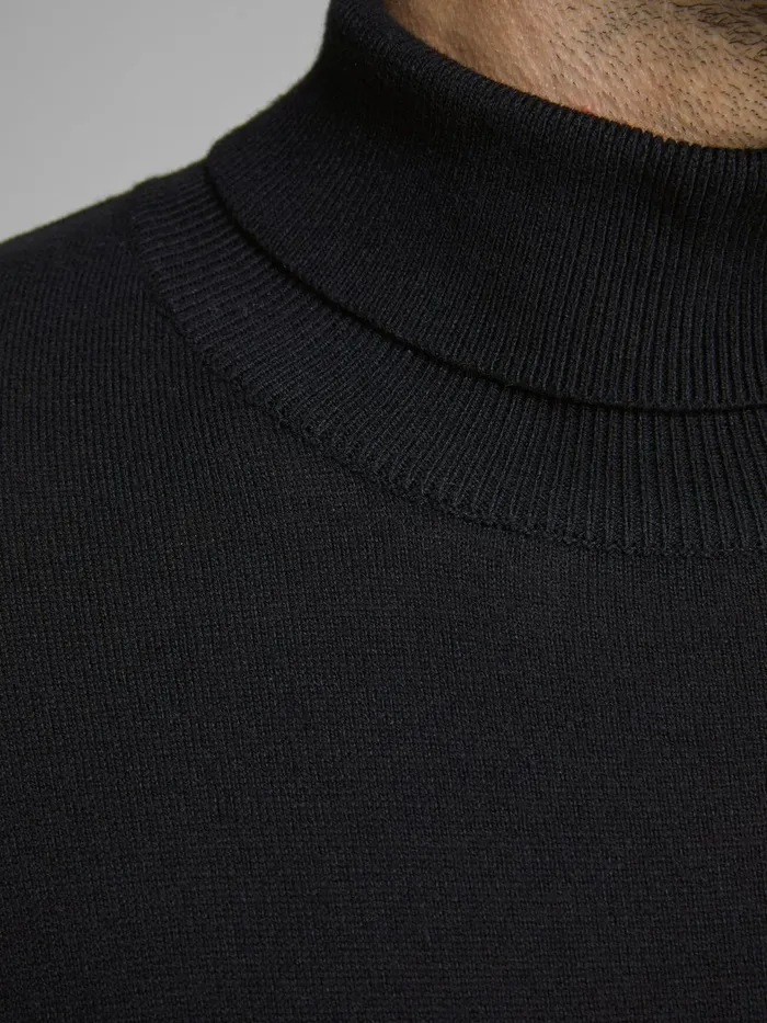 Knitwear JACK and JONES Mens ROLLNECK PLUS SIZE PULLOVER Black Black For Sale