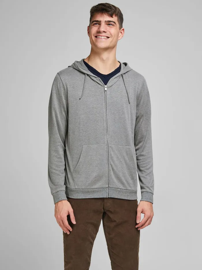 Knitwear JACK and JONES Mens SOFT HOODED ZIP CARDIGAN Grey Light Grey Melange On Sale Knitwear JACK and JONES Mens SOFT HOODED ZIP CARDIGAN Grey Light Grey Melange On Sale
