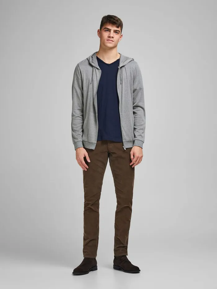 Knitwear JACK and JONES Mens SOFT HOODED ZIP CARDIGAN Grey Light Grey Melange On Sale