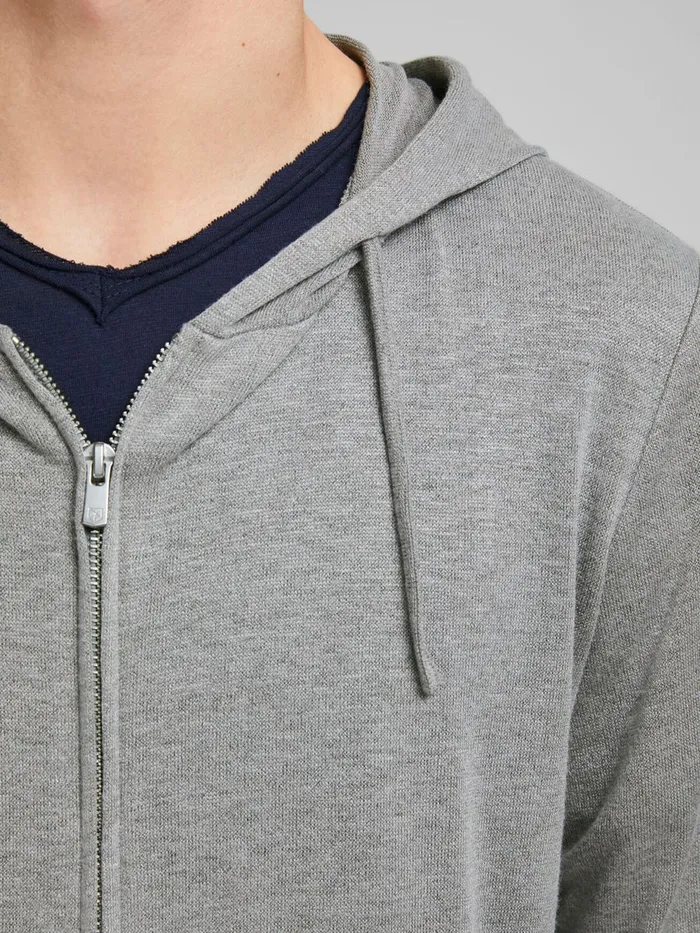 Knitwear JACK and JONES Mens SOFT HOODED ZIP CARDIGAN Grey Light Grey Melange On Sale