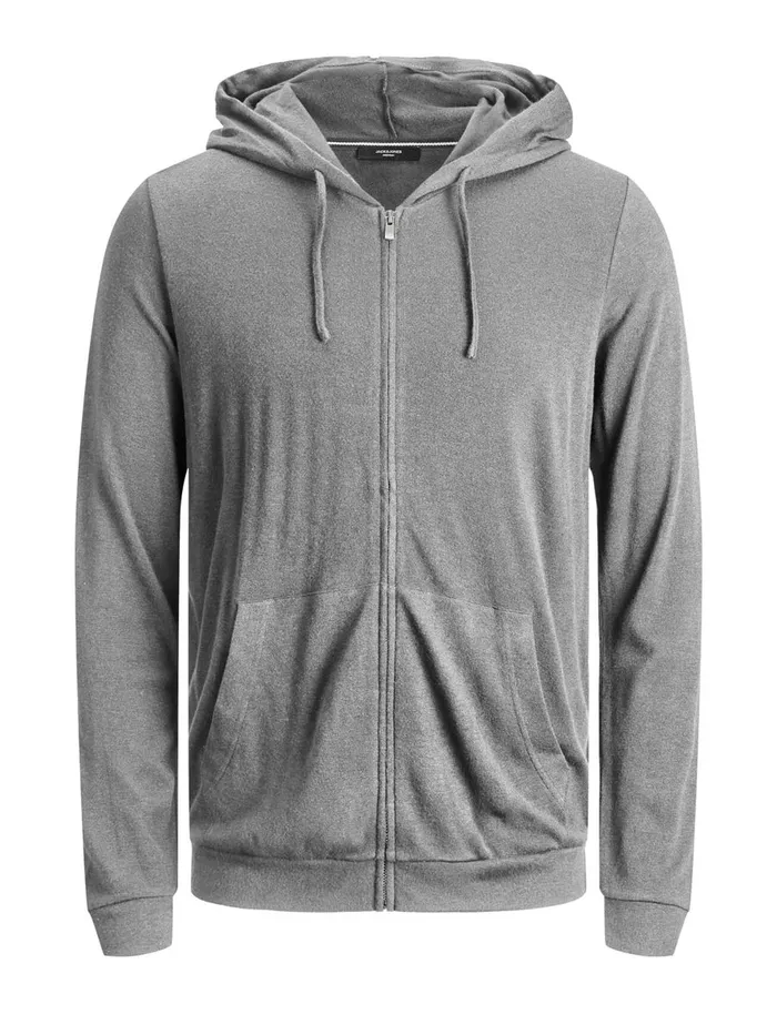 Knitwear JACK and JONES Mens SOFT HOODED ZIP CARDIGAN Grey Light Grey Melange On Sale