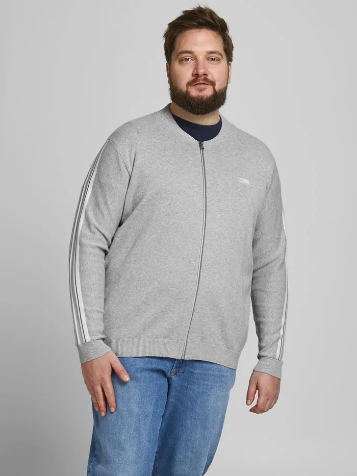 Knitwear JACK and JONES Mens SPORTY ZIP PLUS SIZE CARDIGAN Grey Light Grey Melange Cheap On Sale Knitwear JACK and JONES Mens SPORTY ZIP PLUS SIZE CARDIGAN Grey Light Grey Melange Cheap On Sale