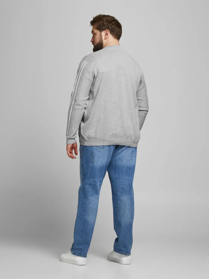Knitwear JACK and JONES Mens SPORTY ZIP PLUS SIZE CARDIGAN Grey Light Grey Melange Cheap On Sale