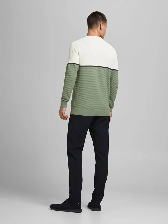 Knitwear JACK and JONES Mens TEXTURED COTTON KNITTED PULLOVER Green Cloud Dancer Casaul