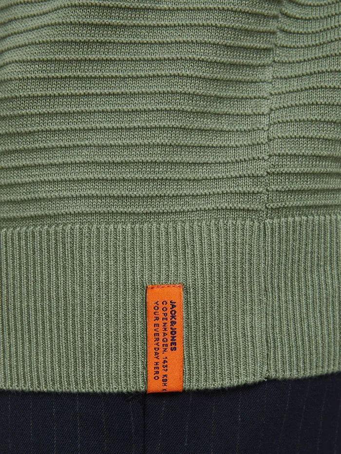 Knitwear JACK and JONES Mens TEXTURED COTTON KNITTED PULLOVER Green Cloud Dancer Casaul