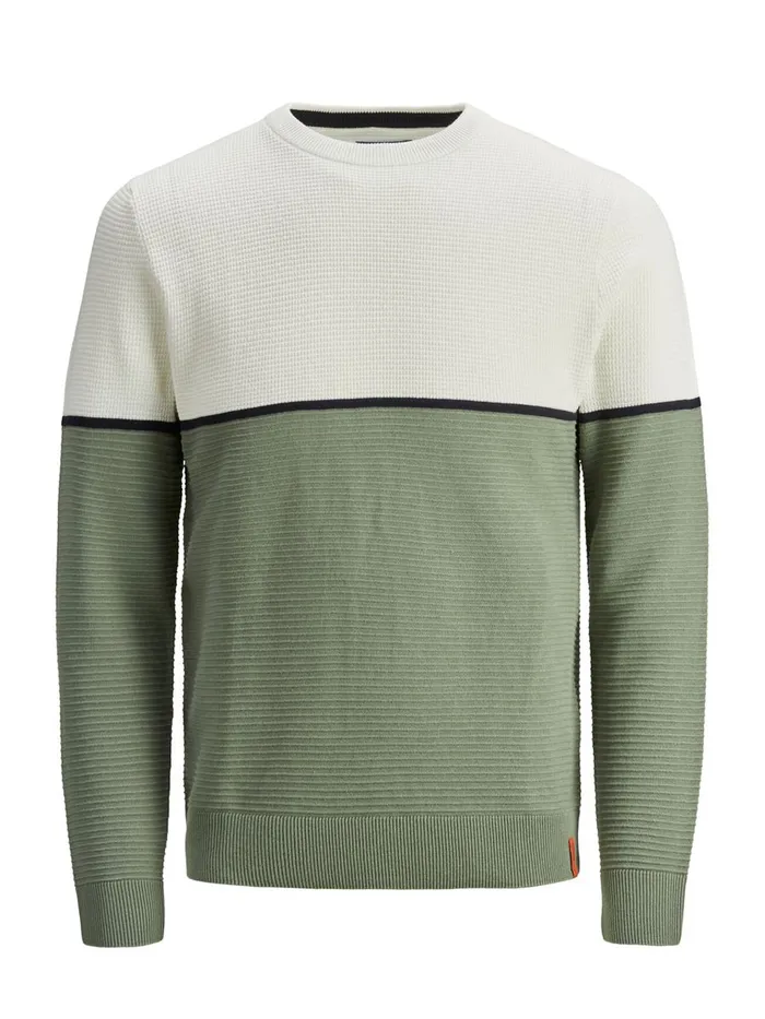 Knitwear JACK and JONES Mens TEXTURED COTTON KNITTED PULLOVER Green Cloud Dancer Casaul