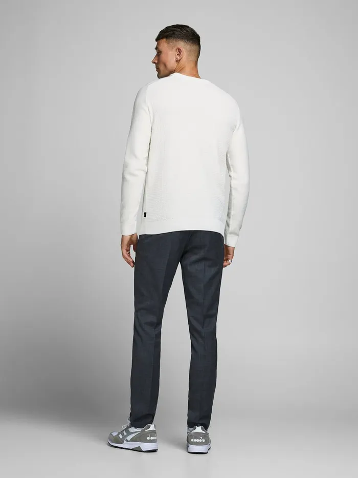 Knitwear JACK and JONES Mens TEXTURED CREW NECK KNITTED PULLOVER White Blanc de Blanc On Sale