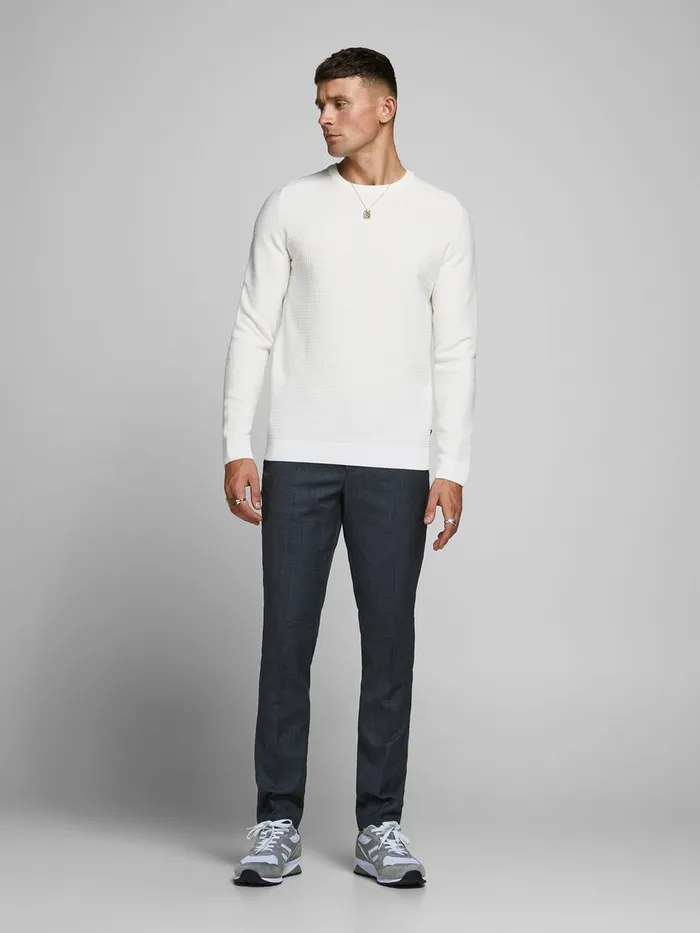 Knitwear JACK and JONES Mens TEXTURED CREW NECK KNITTED PULLOVER White Blanc de Blanc On Sale