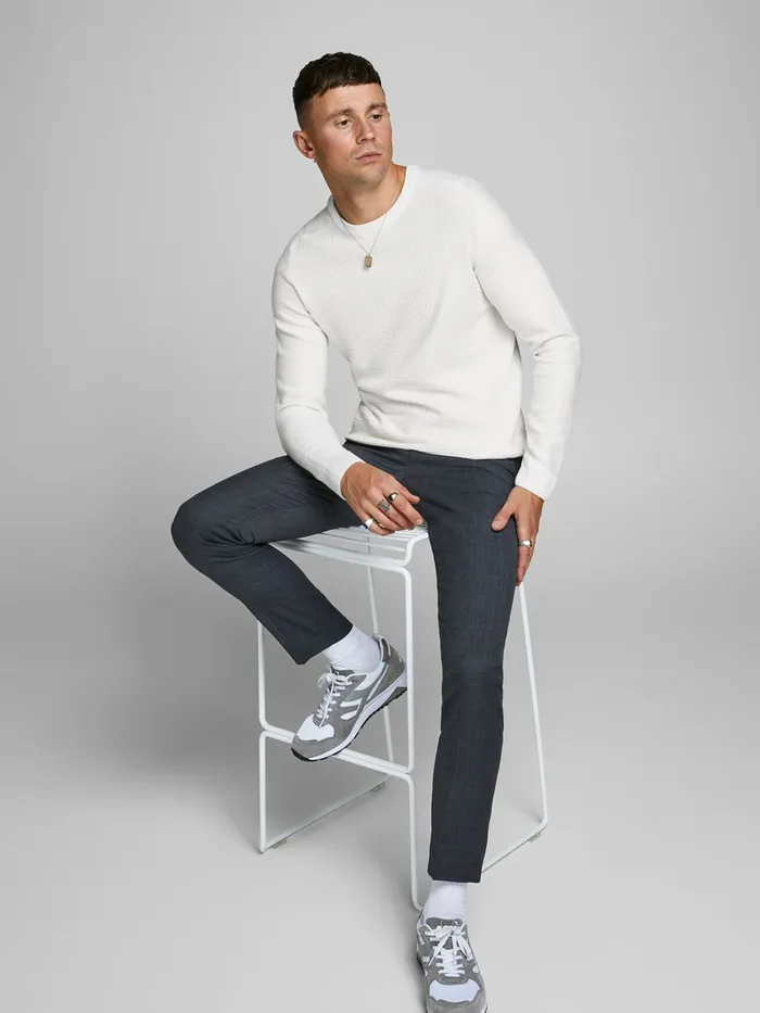 Knitwear JACK and JONES Mens TEXTURED CREW NECK KNITTED PULLOVER White Blanc de Blanc On Sale