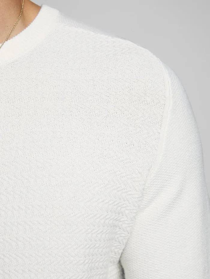 Knitwear JACK and JONES Mens TEXTURED CREW NECK KNITTED PULLOVER White Blanc de Blanc On Sale
