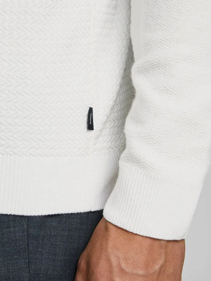Knitwear JACK and JONES Mens TEXTURED CREW NECK KNITTED PULLOVER White Blanc de Blanc On Sale
