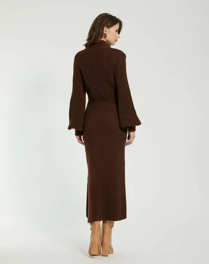 Knitwear Mac Duggal Women Long Sleeve Turtle Neck Knit Midi Dress Chocolate