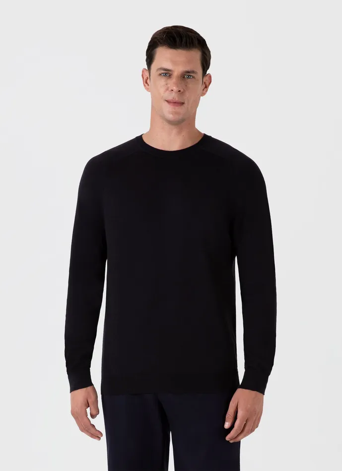 Knitwear ussunspel Men Sea Island Cashmere Crew Neck Jumper Black