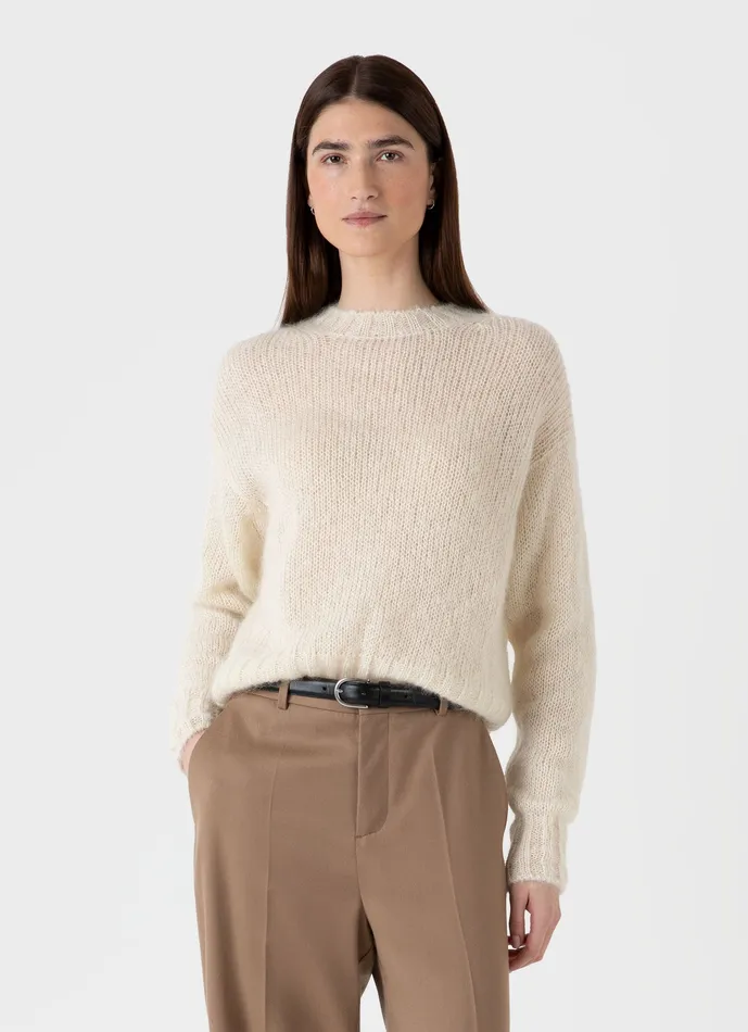 Knitwear ussunspel Women Mohair Silk Jumper Ecru