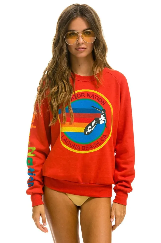 Laguna Beach Sweatshirt 8211 Red WomenMen Aviator Nation Sweatshirts