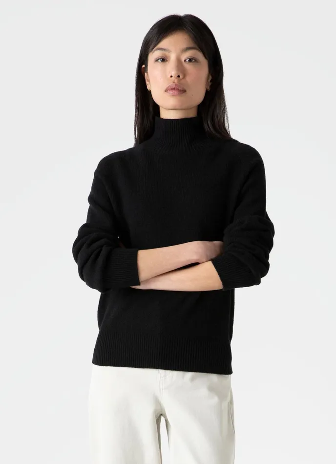 Lambswool Funnel Neck Jumper Black Women SUNSPEL Knitwear