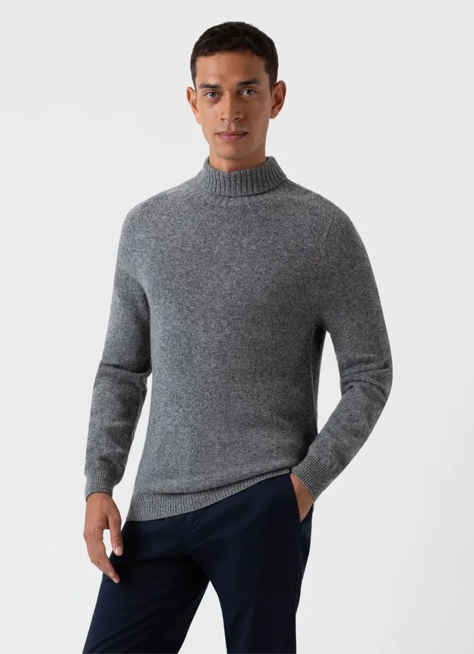 Lambswool Roll Neck Mid Grey Melange Men SUNSPEL Knitwear