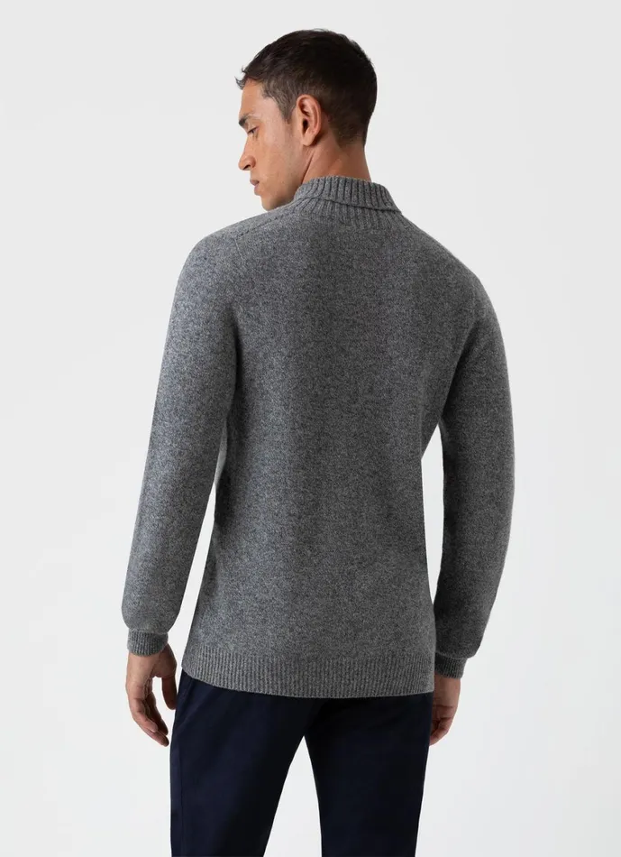 Lambswool Roll Neck Mid Grey Melange Men SUNSPEL Knitwear