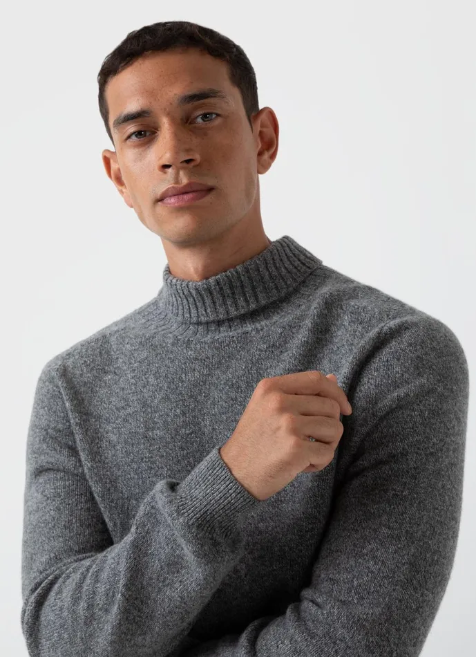 Lambswool Roll Neck Mid Grey Melange Men SUNSPEL Knitwear