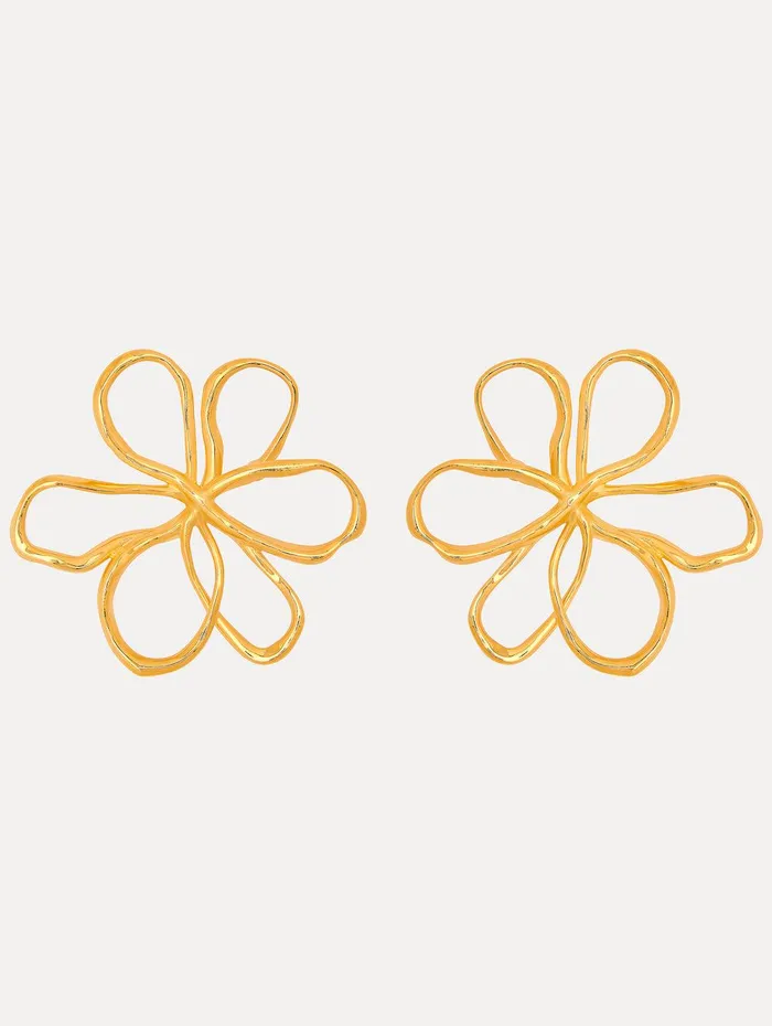 Large Threaded Flower Earrings Gold Women Oscar De La Renta Earrings
