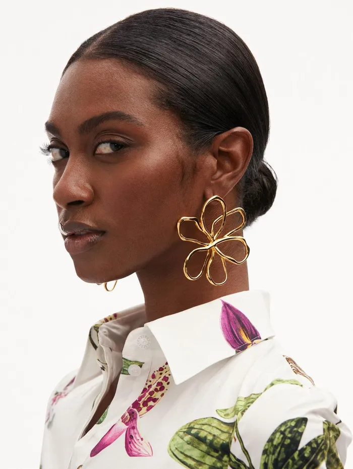 Large Threaded Flower Earrings Gold Women Oscar De La Renta Earrings Large Threaded Flower Earrings Gold Women Oscar De La Renta Earrings