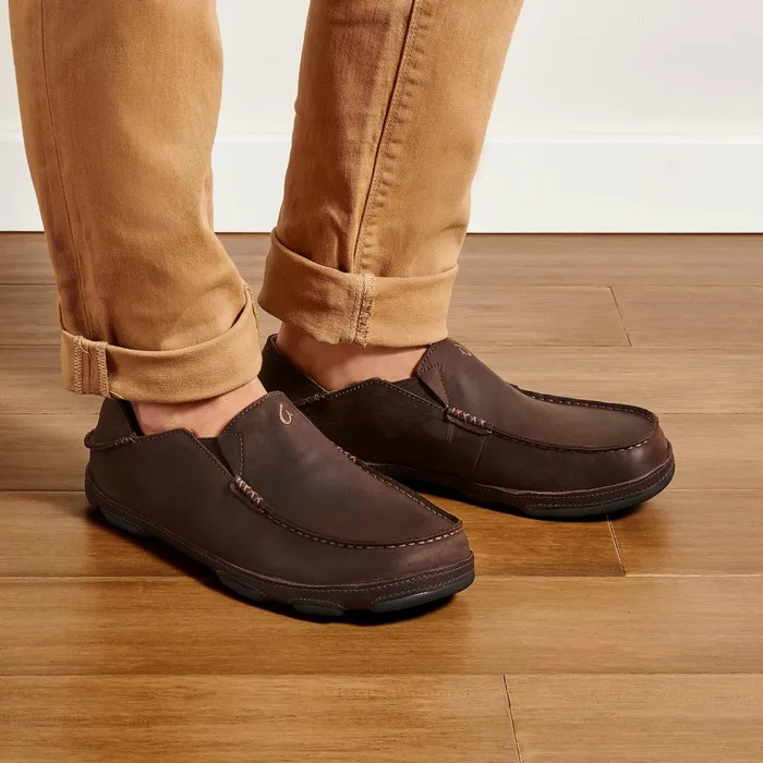 Leather Men Olukai Molo Leather Slip On Shoes 8211 Dark Wood Dark Java