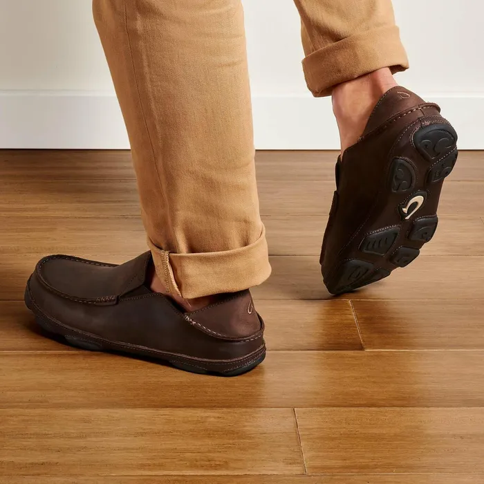 Leather Men Olukai Molo Leather Slip On Shoes 8211 Dark Wood Dark Java