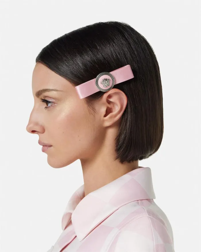 Left Gianni Ribbon Hair Pin Pink Women Versace Hair Accessories