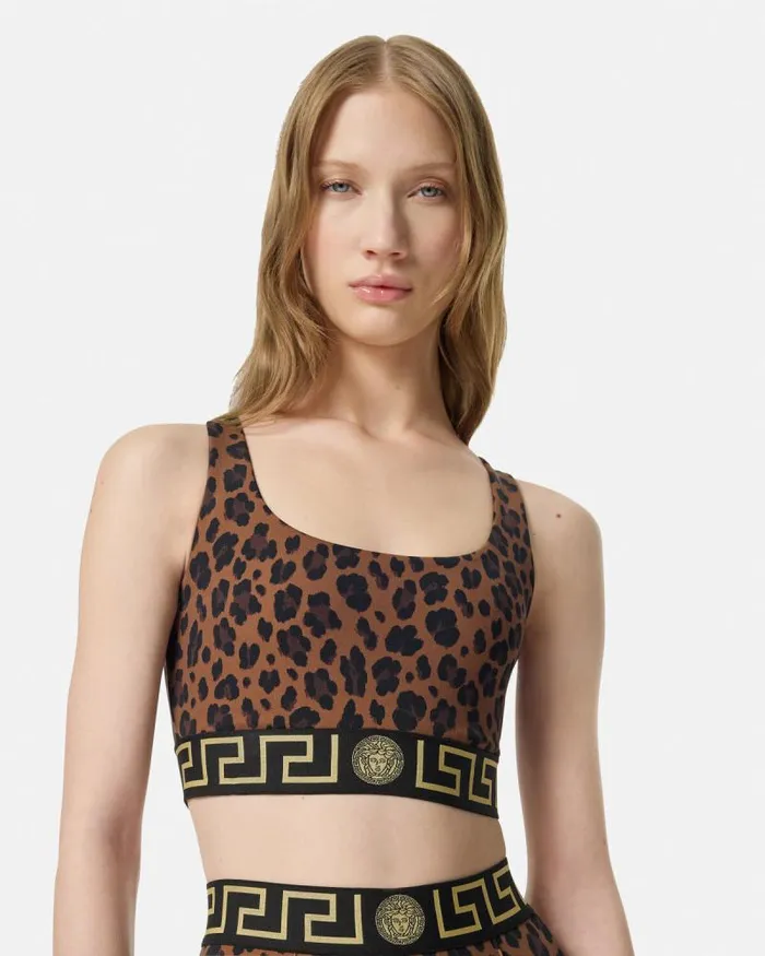 Leopard Greca Border Gym Sports Bra Animalier Women Versace Activewear