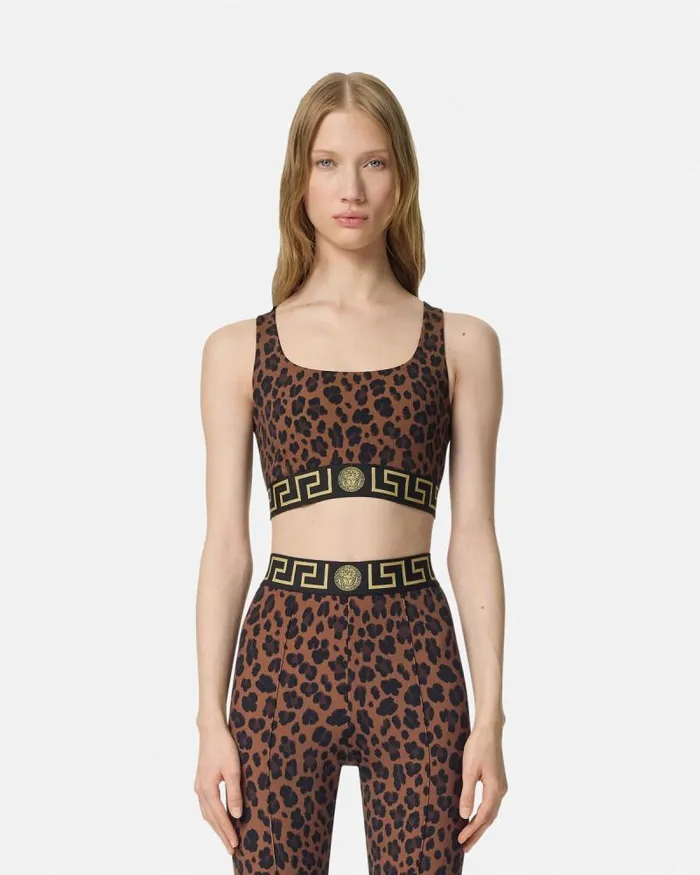 Leopard Greca Border Gym Sports Bra Animalier Women Versace Activewear