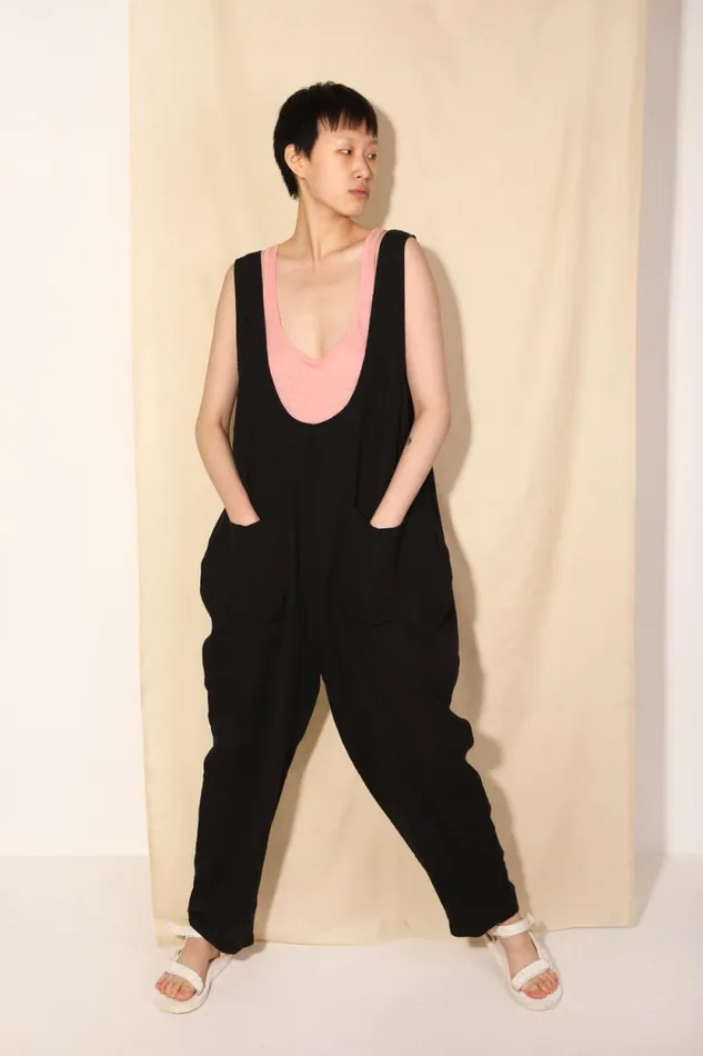 LF Markey Dungarees Women Basic Linen Jumpsuit Black