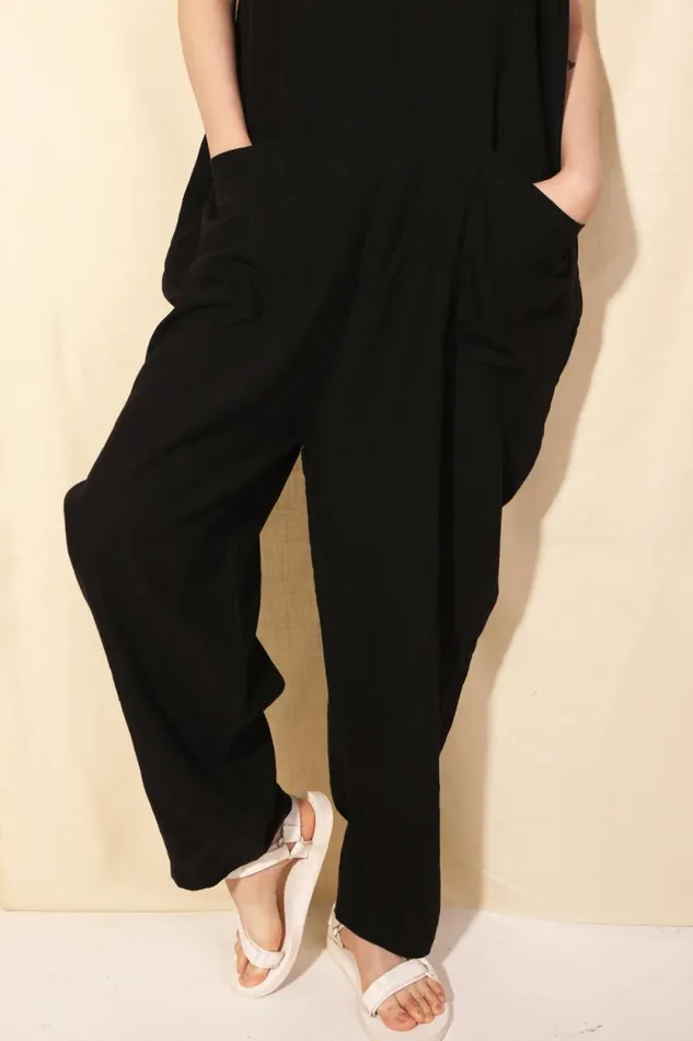 LF Markey Dungarees Women Basic Linen Jumpsuit Black