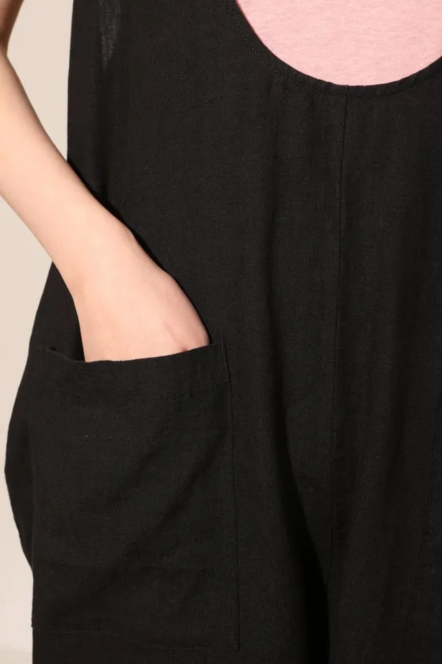 LF Markey Dungarees Women Basic Linen Jumpsuit Black