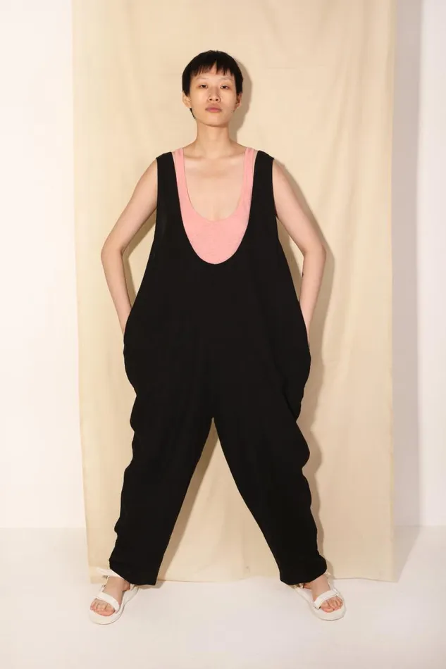 LF Markey Dungarees Women Basic Linen Jumpsuit Black