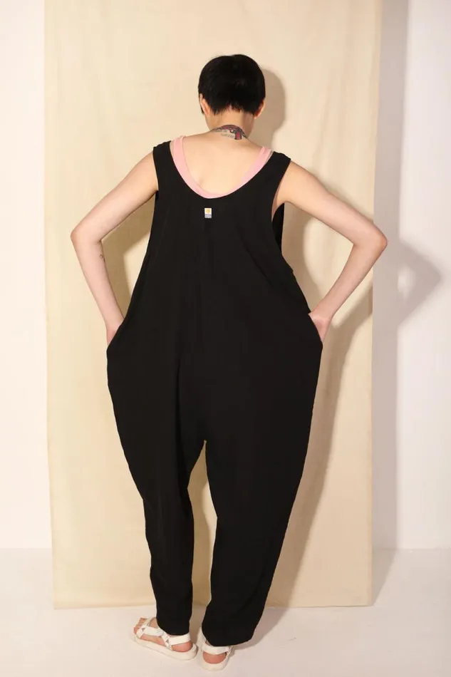 LF Markey Dungarees Women Basic Linen Jumpsuit Black