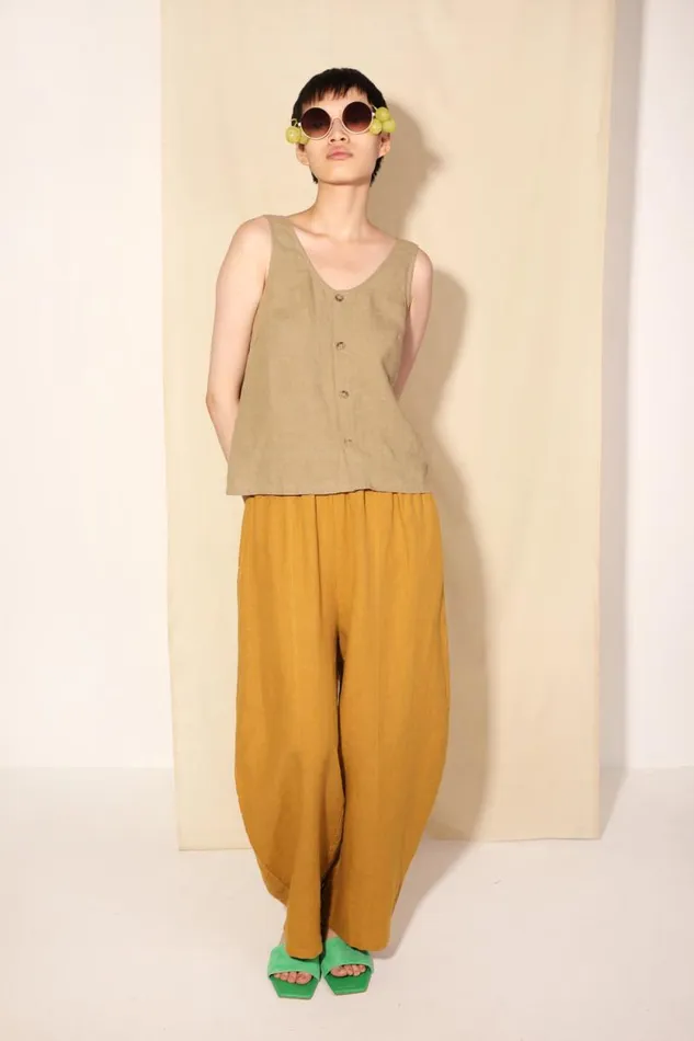 LF Markey Tops Women Button Front Tank Stone