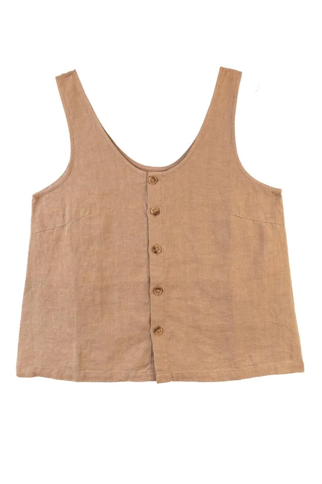 LF Markey Tops Women Button Front Tank Stone