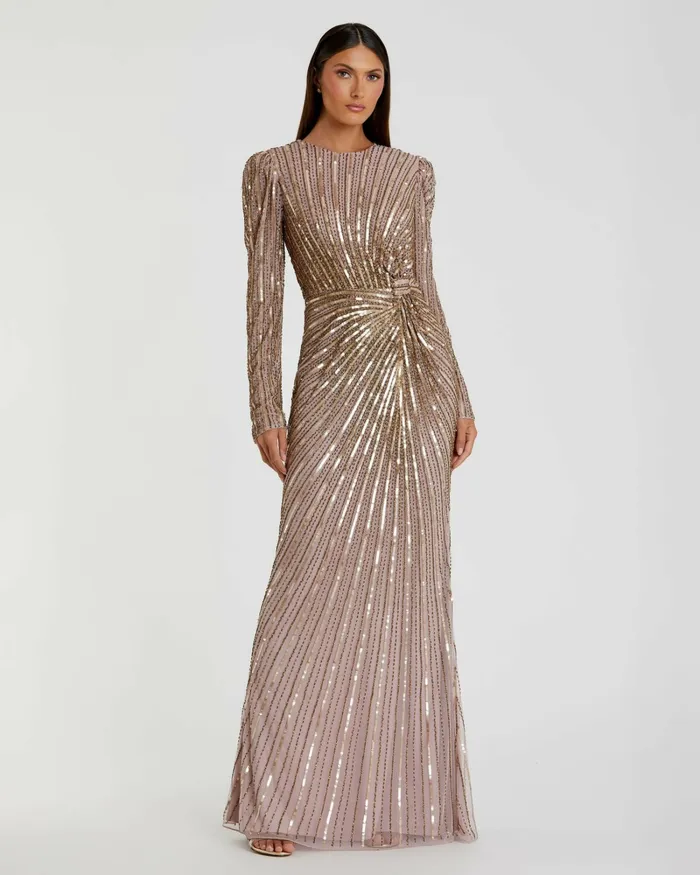 Light Brown Embellished Puff Sleeve Side Knot Gown Mocha Best Sellers Mac Duggal Women Light Brown Embellished Puff Sleeve Side Knot Gown Mocha Best Sellers Mac Duggal Women