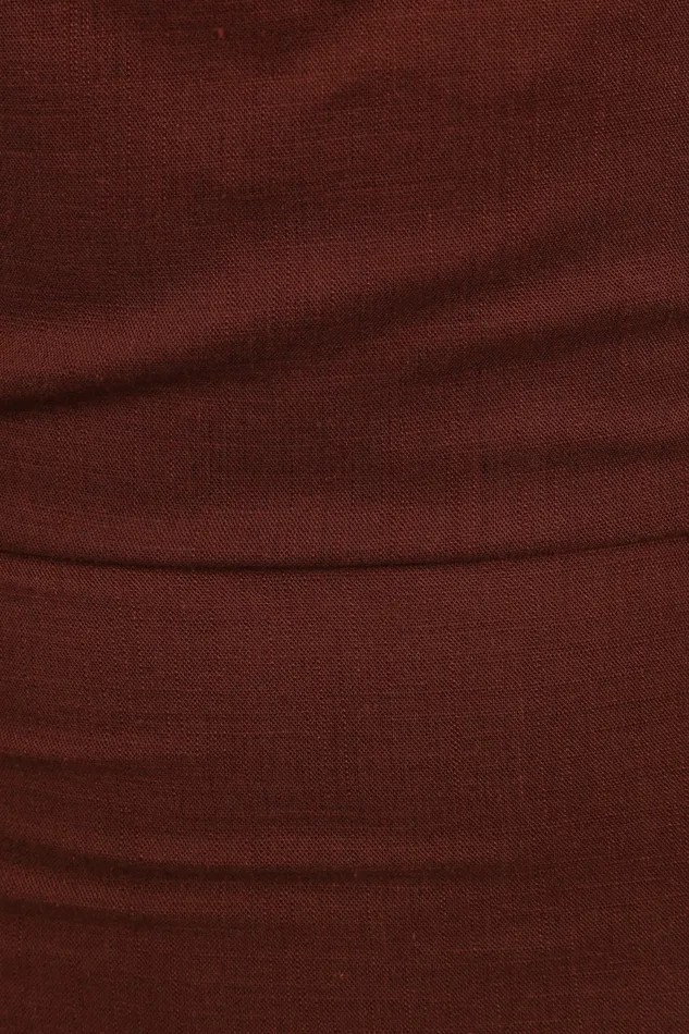 Linen Dresses Women Petal and Pup Kassie Off Shoulder Dress Chocolate Brown