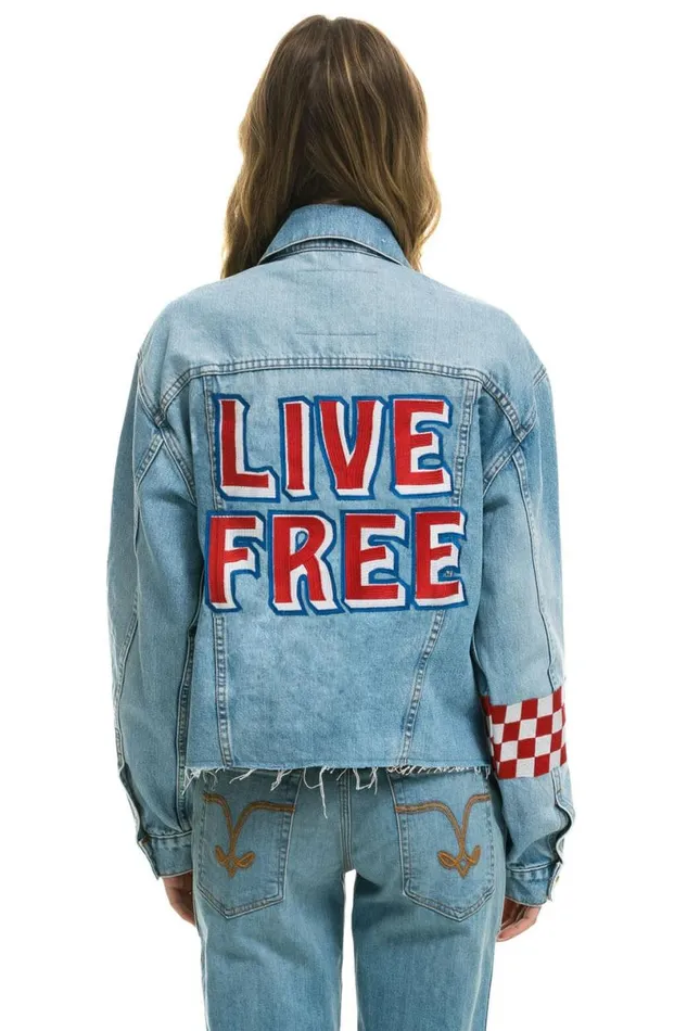 Live Free Oversized Crop Denim Jacket 8211 Super Light WomenMen Aviator Nation Denim Live Free Oversized Crop Denim Jacket 8211 Super Light WomenMen Aviator Nation Denim