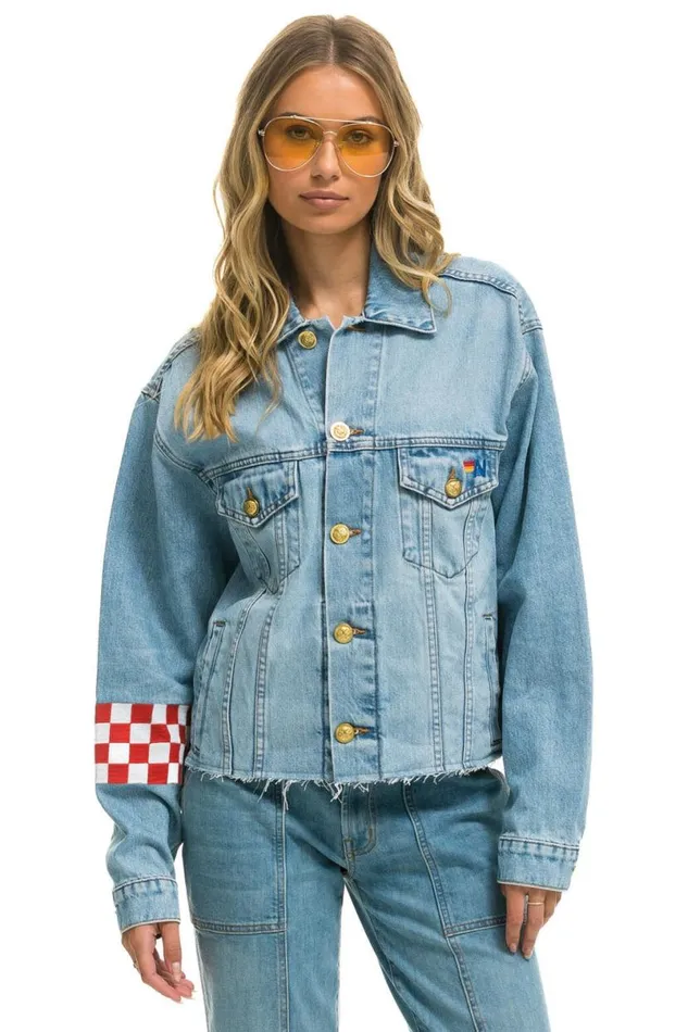 Live Free Oversized Crop Denim Jacket 8211 Super Light WomenMen Aviator Nation Denim