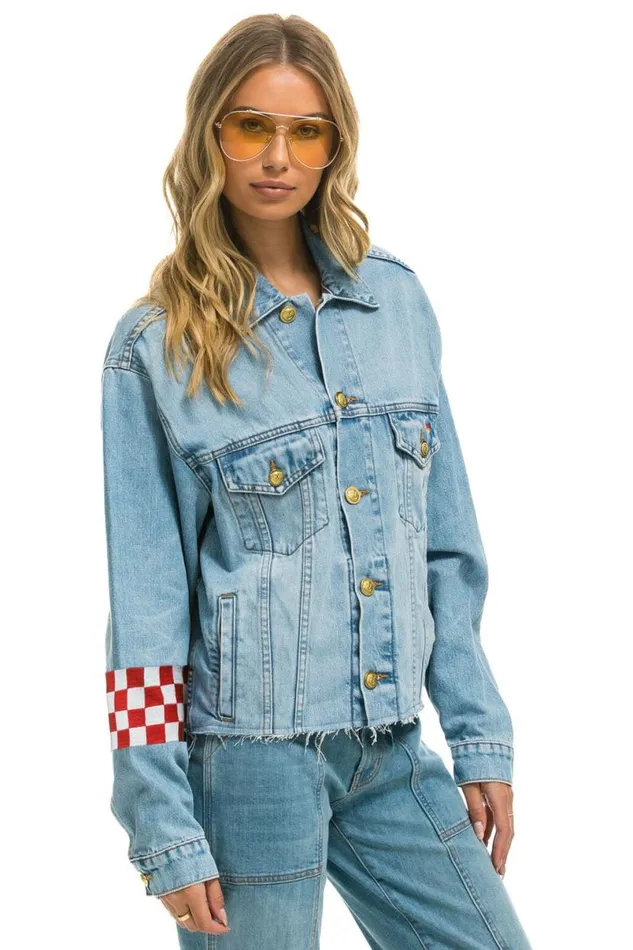 Live Free Oversized Crop Denim Jacket 8211 Super Light WomenMen Aviator Nation Denim