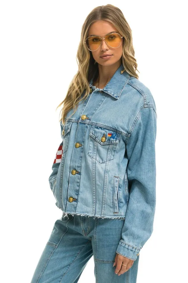 Live Free Oversized Crop Denim Jacket 8211 Super Light WomenMen Aviator Nation Denim