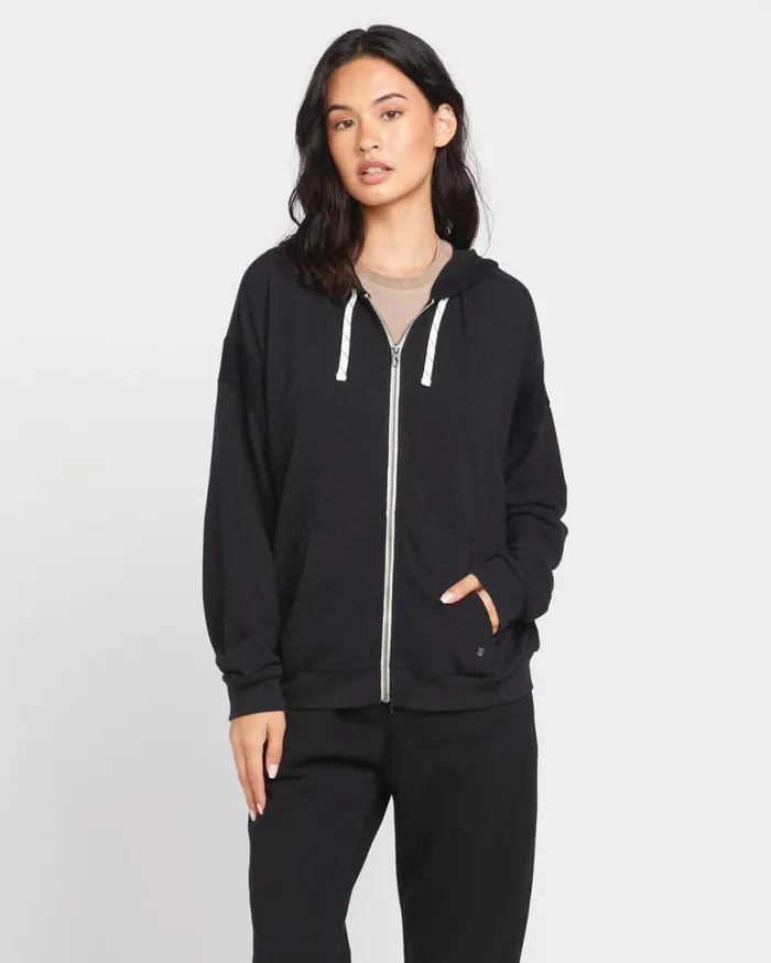 Lived In Lounge Frenchie Zip Hoodie 8211 Black Womens Volcom Hoodies and Sweatshirts