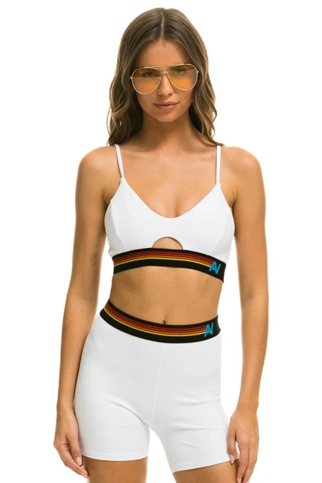 Logo Elastic Keyhole Bra 8211 White Women Aviator Nation Sports Bras