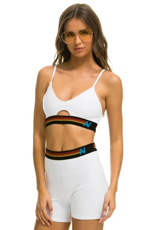 Logo Elastic Keyhole Bra 8211 White Women Aviator Nation Sports Bras